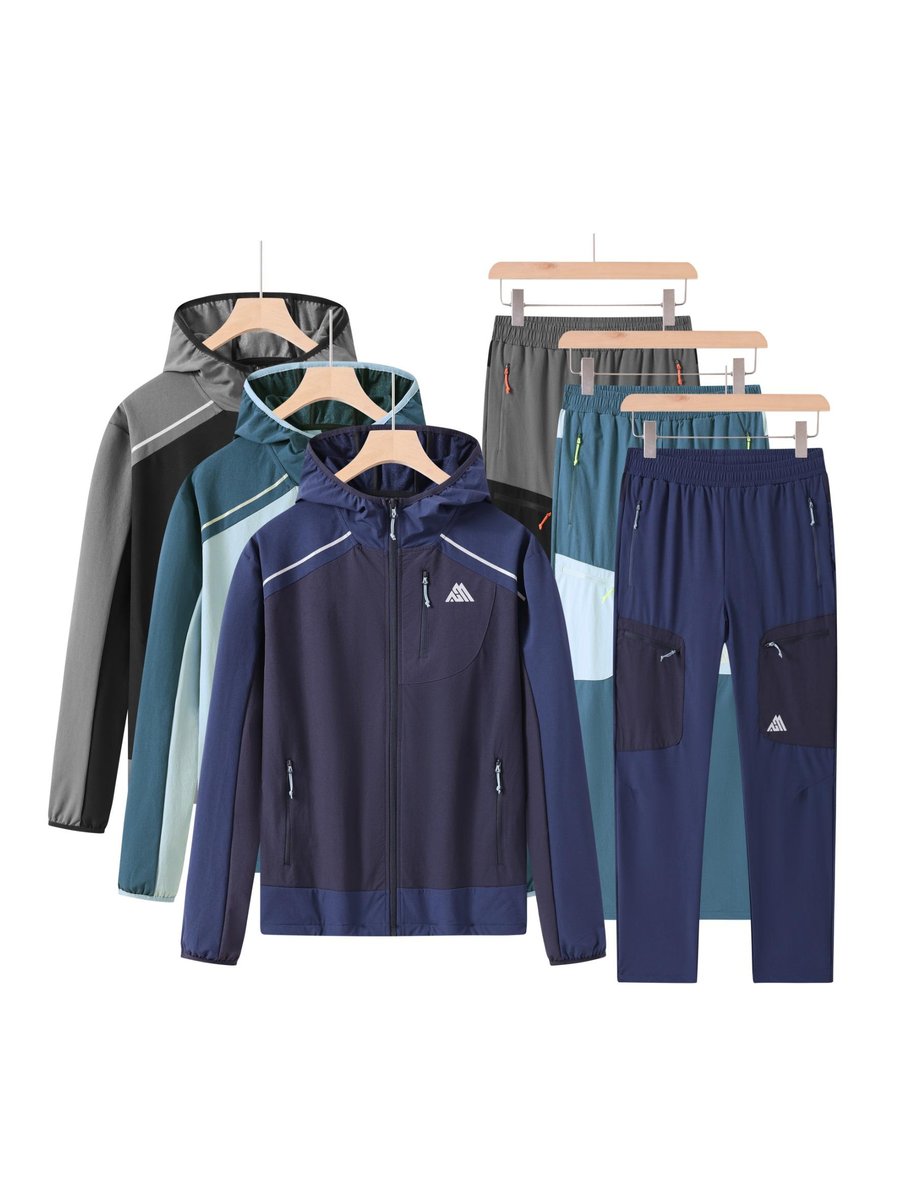 Full performance tracksuit range — three hooded jackets and three matching pants
